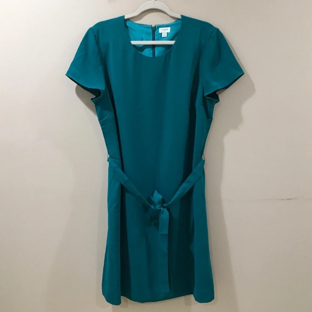 J.CREW Belted Suiting Dress Vivid Jade Green Short Sleeve Womens Size 16 New - Picture 2 of 7